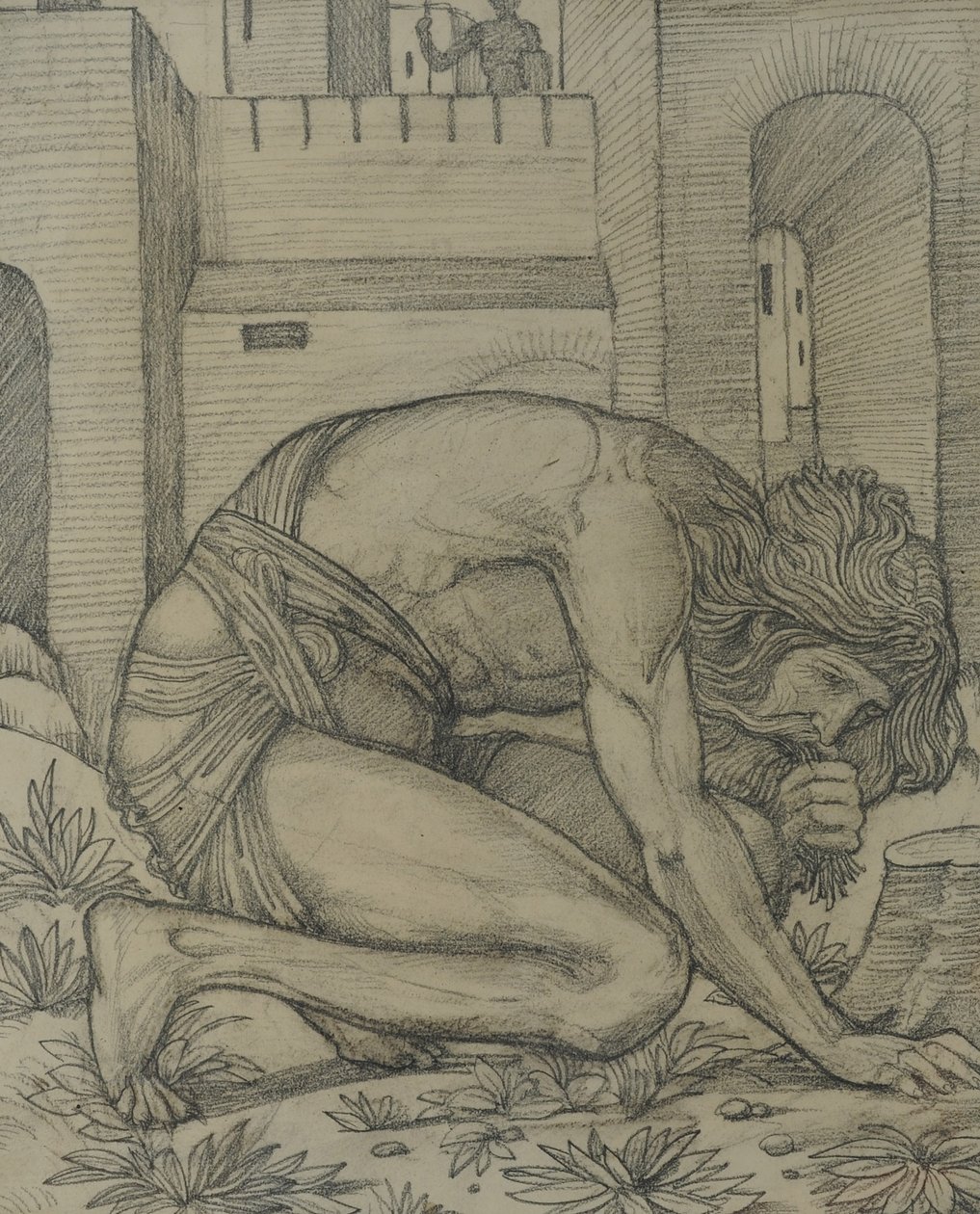 Nabuchodonozor jedzący trawę, 1878 (kreda na papierze) autorstwa Edward Burne Jones