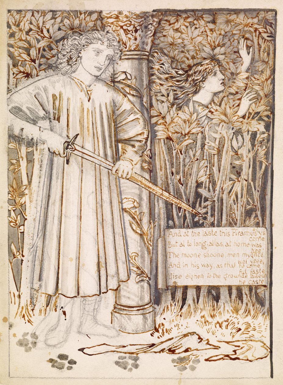 Pyramus i Thisbe - Pyramus wyciąga miecz, by się zabić, 1866 autorstwa Edward Burne Jones
