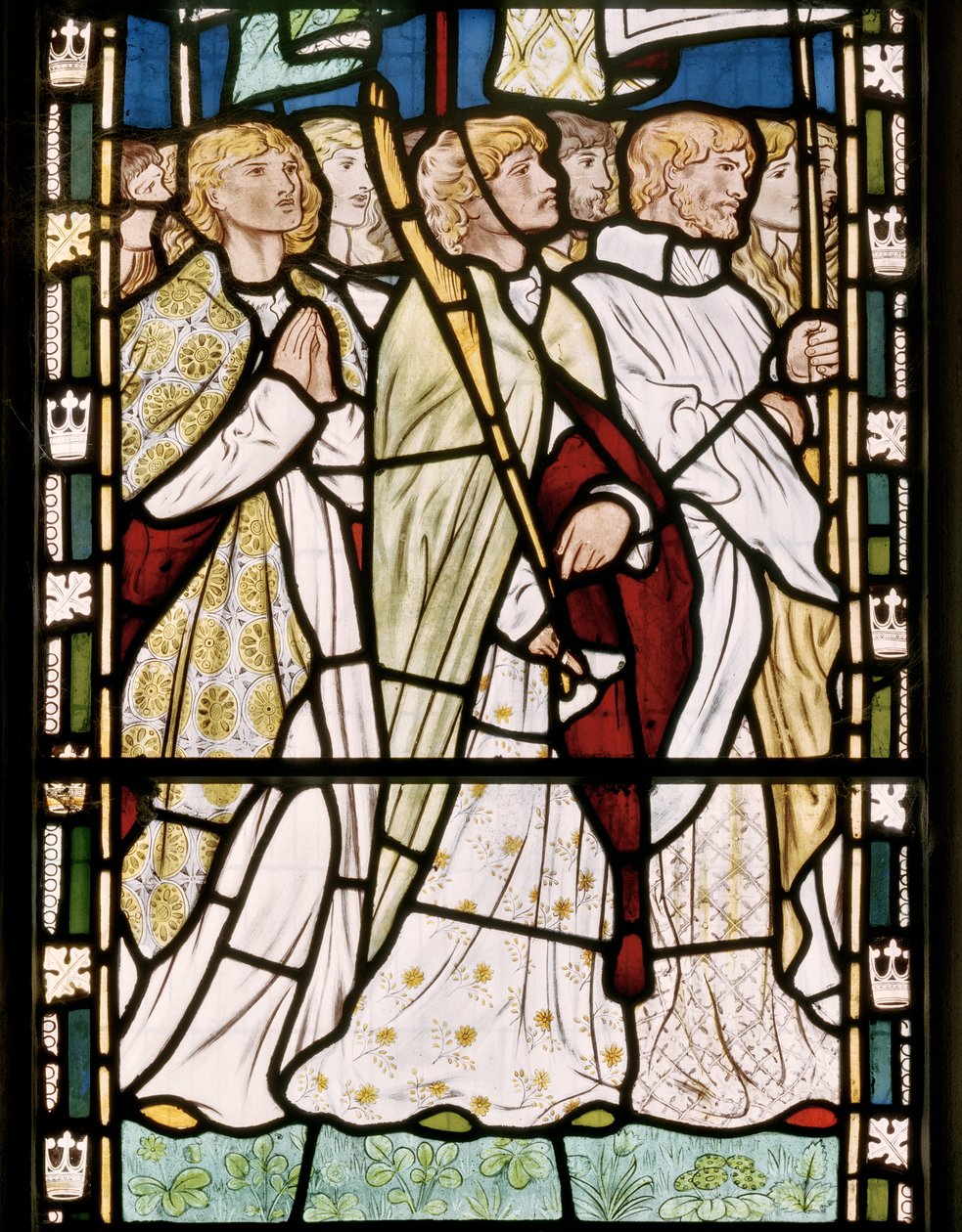 Święci z chorągwiami, 1865 (witraż) autorstwa Edward Burne Jones