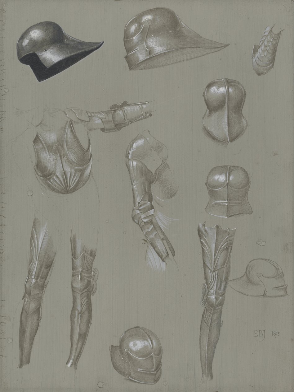 Studia zbroi, 1875 (grafit, spranie, wc i kolor nadwozia na papierze) autorstwa Edward Burne Jones