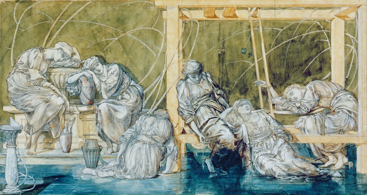 Study for The Garden Court, z serii Briar Rose (wc na papierze) autorstwa Edward Burne Jones