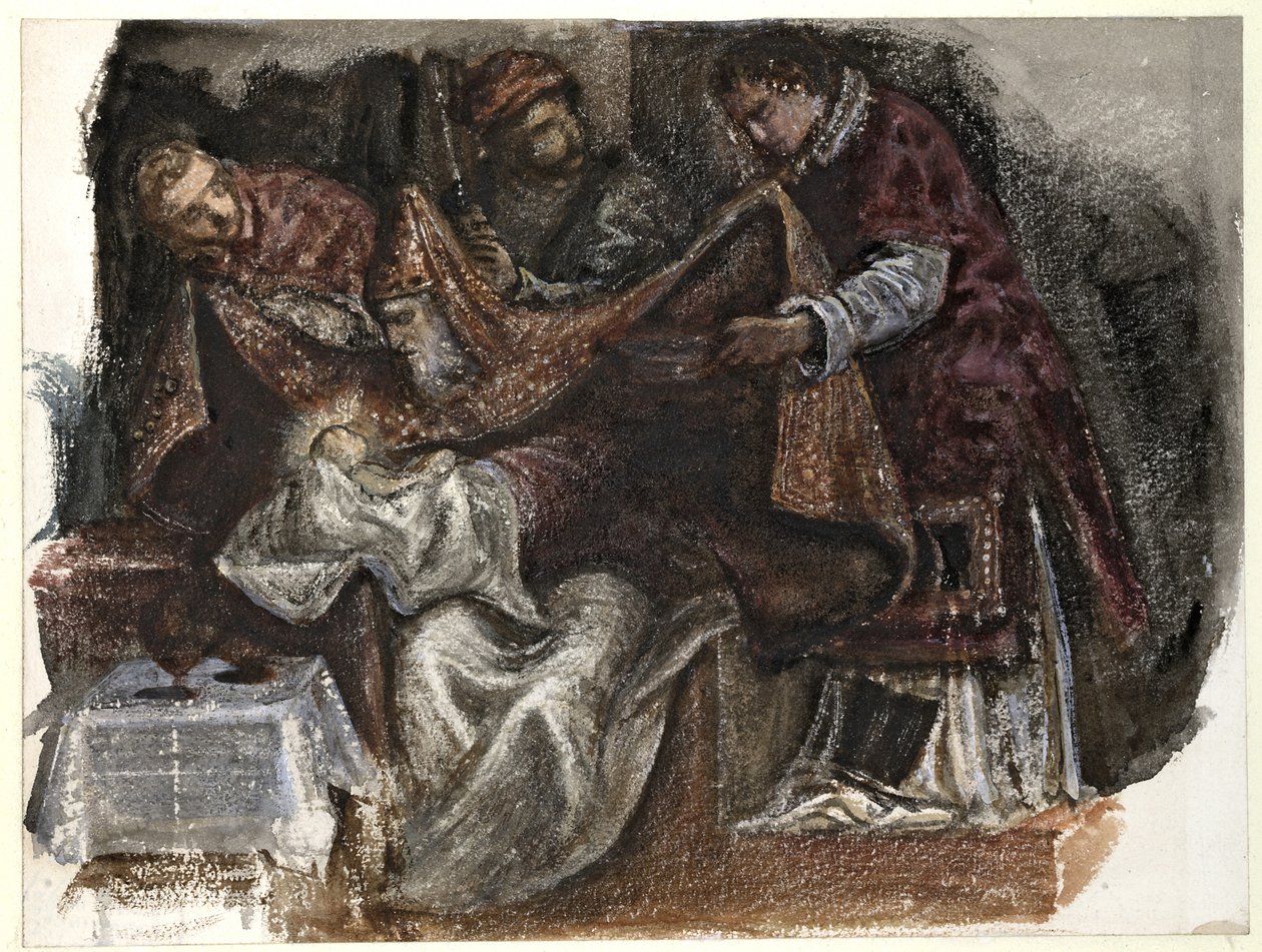 Studium z Obrzezania Tintoretta w Scuola Grande di San Rocco, 1862 (akwarela na papierze tkanym) autorstwa Edward Burne Jones