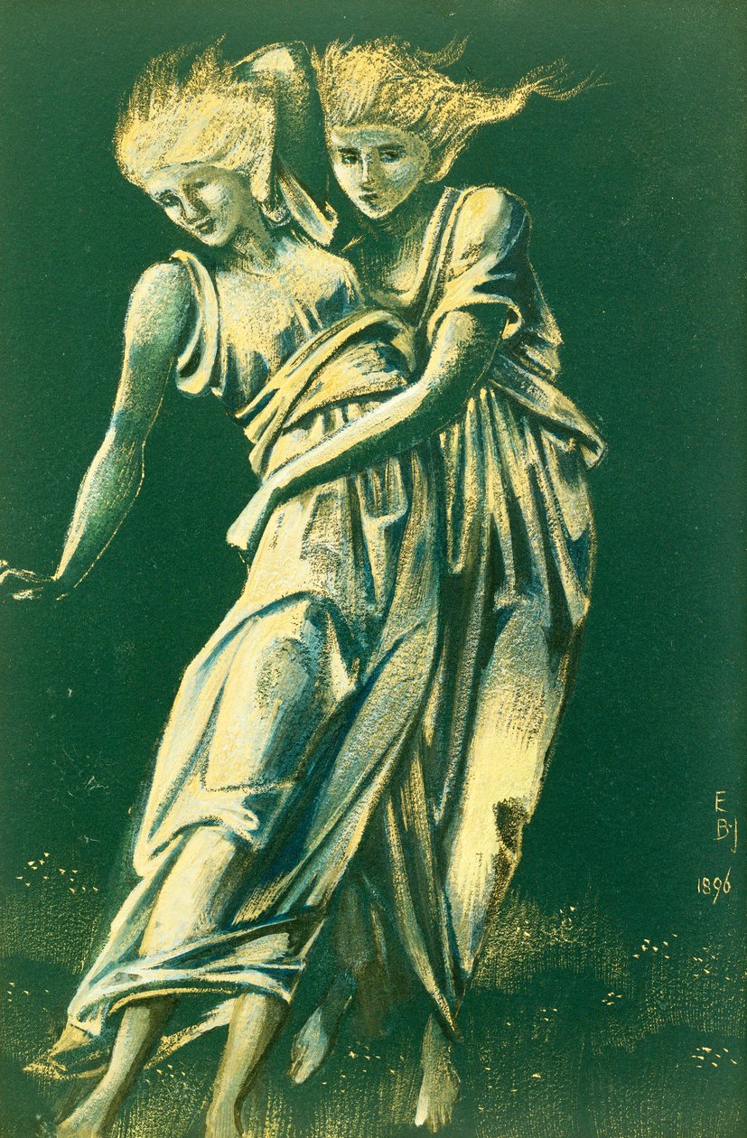 Studium tańczących postaci obejmujących: projekt na metal autorstwa Edward Burne Jones