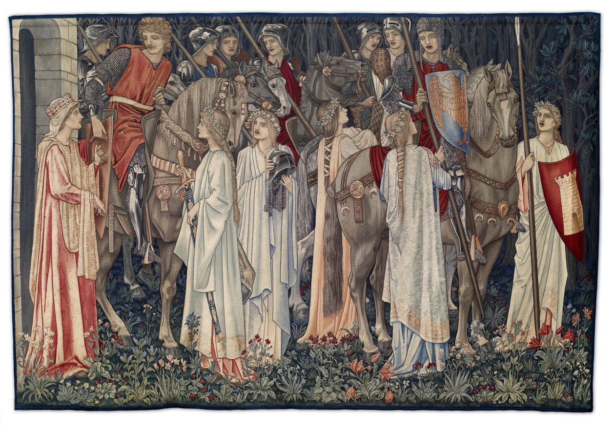Uzbrojenie i odejście rycerzy, gobelin zaprojektowany przez artystę i utkany przez Morris & Co., 1895-96 autorstwa Edward Burne Jones