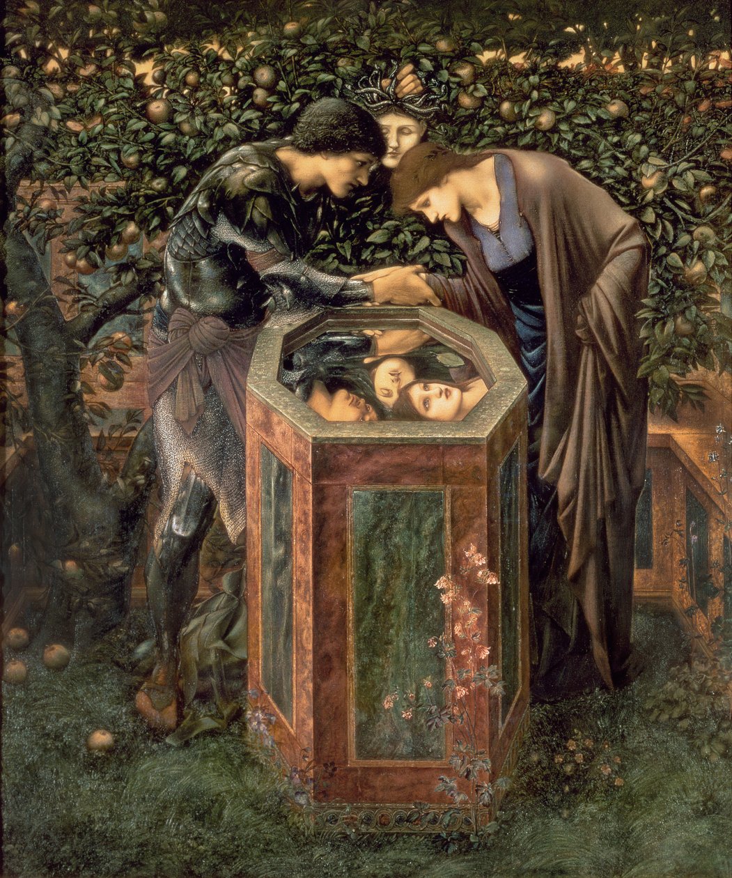 The Baleful Head, ilustracja z „Ziemskiego raju” Williama Morrisa; Perseusz pokazuje Andromedzie głowę Meduzy odbitą w studni autorstwa Edward Coley Burne Jones