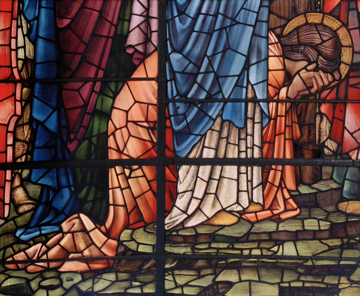 Okno Ukrzyżowania, detal, Maria Magdalena, 1888 (witraż) autorstwa Edward Burne Jones