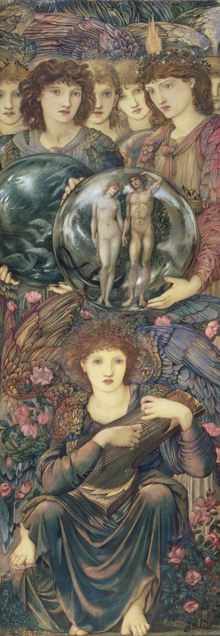 Dni stworzenia: szósty dzień, 1870-76 (toaleta, gwasz, farba w kolorze złota muszlowego i platyny na panelu pokrytym płótnem) autorstwa Edward Burne Jones