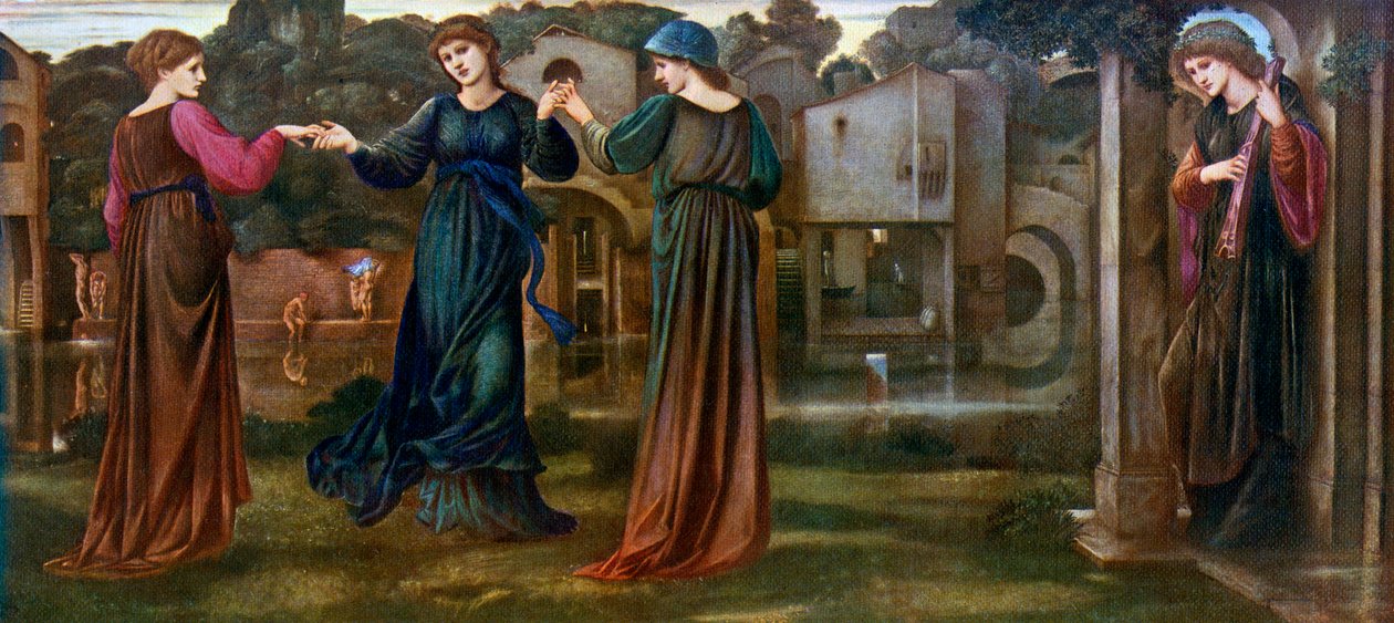 Młyn, Dziewczyny tańczące do muzyki nad rzeką, 1870, 1912. autorstwa Edward Burne Jones