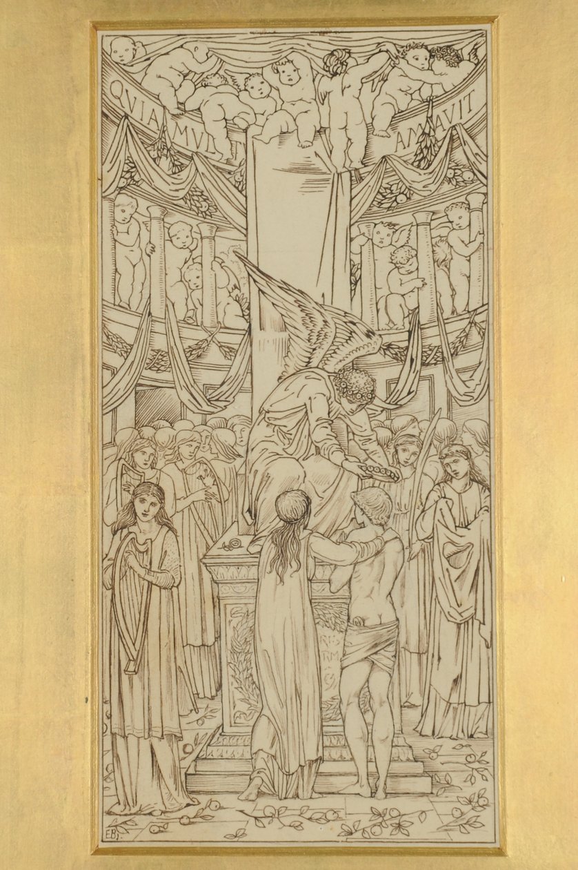 Mistyczne małżeństwo, 1871-74 (tusz na papierze) autorstwa Edward Burne Jones