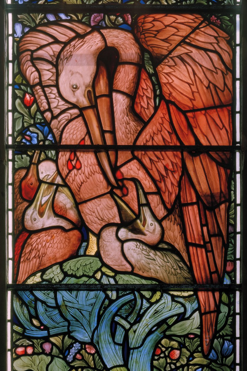 Pelikan w swojej pobożności, Wschodnie okno, 1880 (witraż) autorstwa Edward Burne Jones