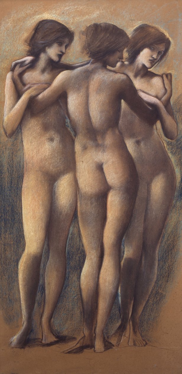 Trzy Gracje, ok.1885 (kreda na papierze) autorstwa Edward Burne Jones