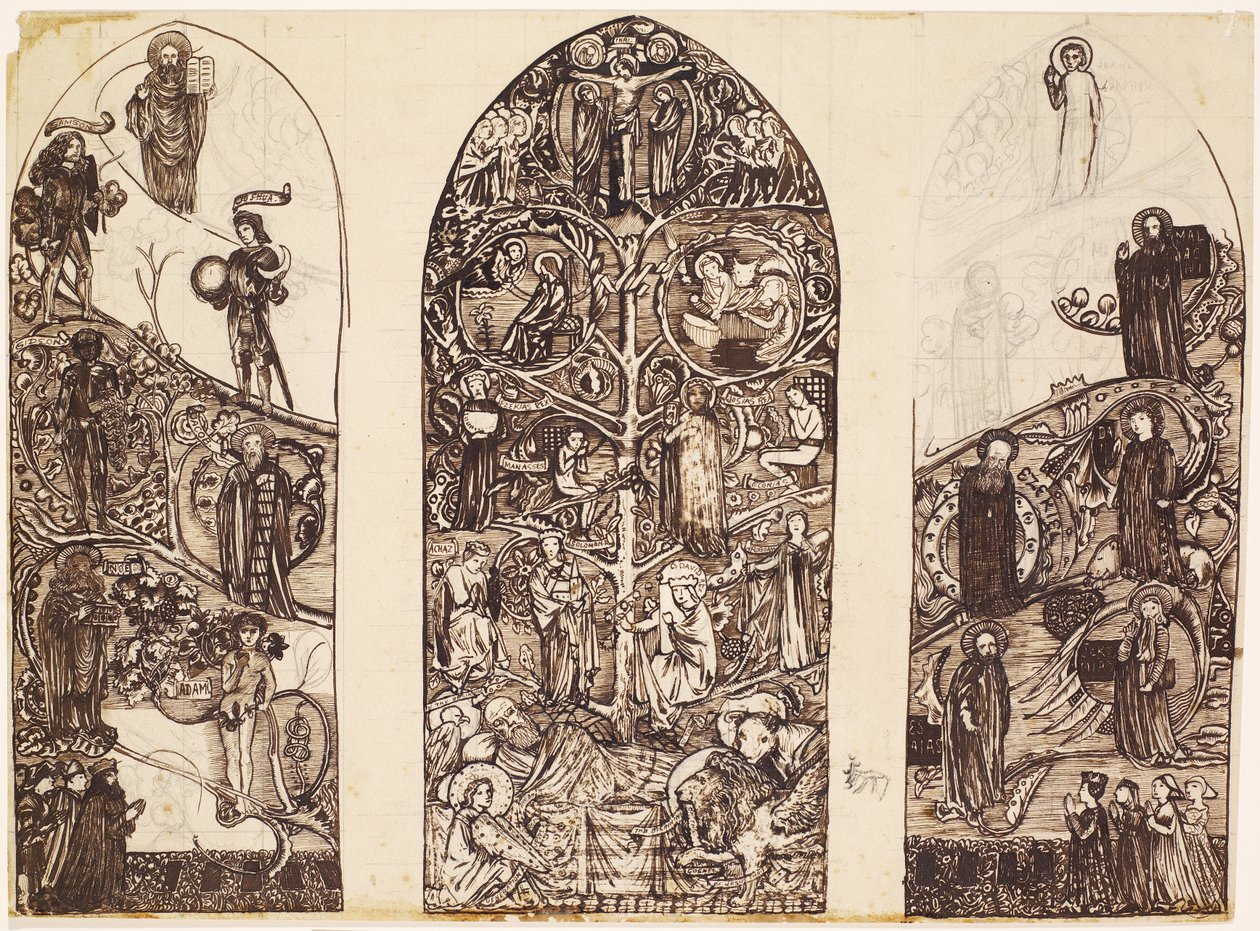 Drzewo Jessego, projekt do witrażu w Waltham Abbey, wyprodukowany przez Powell & Co., 1860 autorstwa Edward Burne Jones