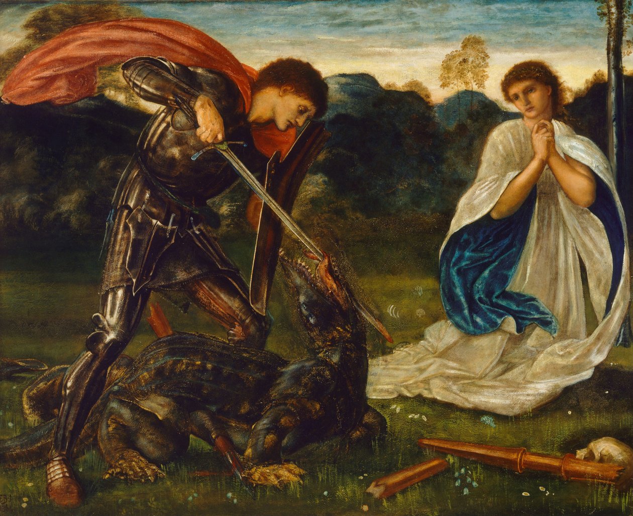 Walka: St George zabija smoka VI, 1866 autorstwa Edward Burne Jones