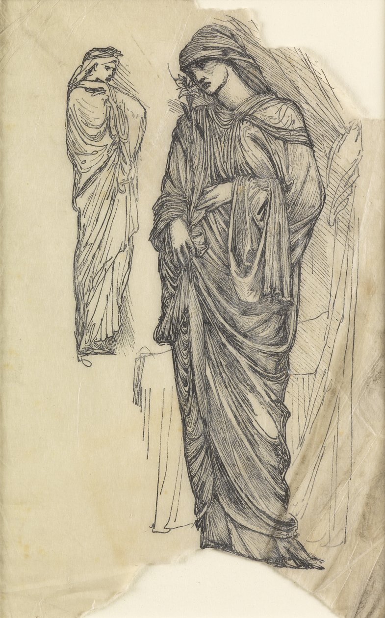 Dwa studia kobiety w długiej, powiewającej szacie autorstwa Edward Burne Jones