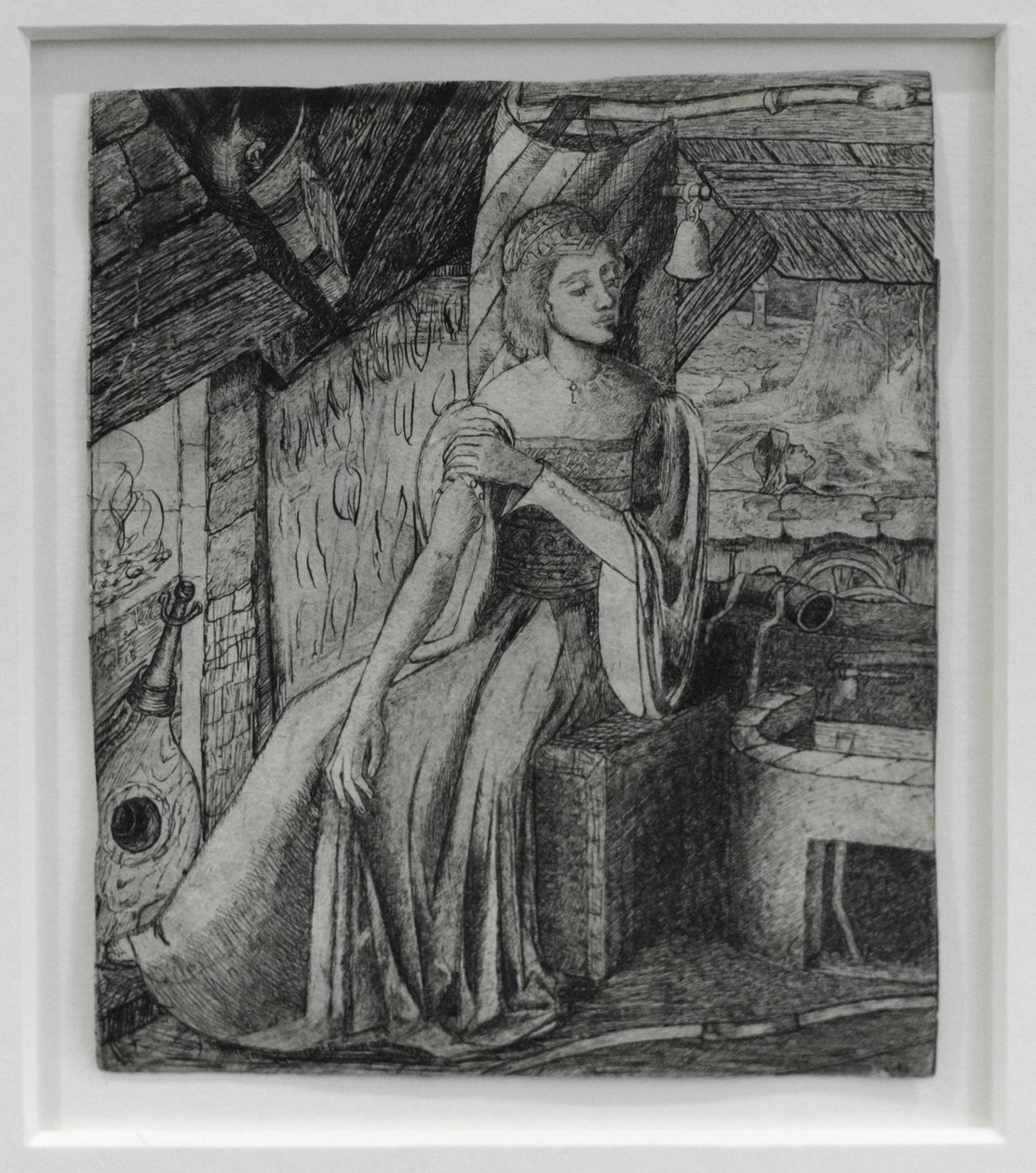 Niezidentyfikowany obiekt, prawdopodobnie córka Kupidyna przy jego kuźni, ok. 1857 (pióro, ołówek na papierze) autorstwa Edward Coley Burne Jones