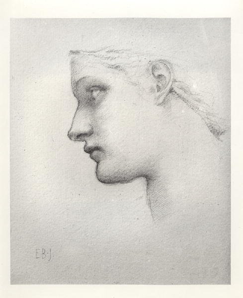 Studium wariantowe dla głowy królowej w Laus Veneris autorstwa Edward Burne Jones