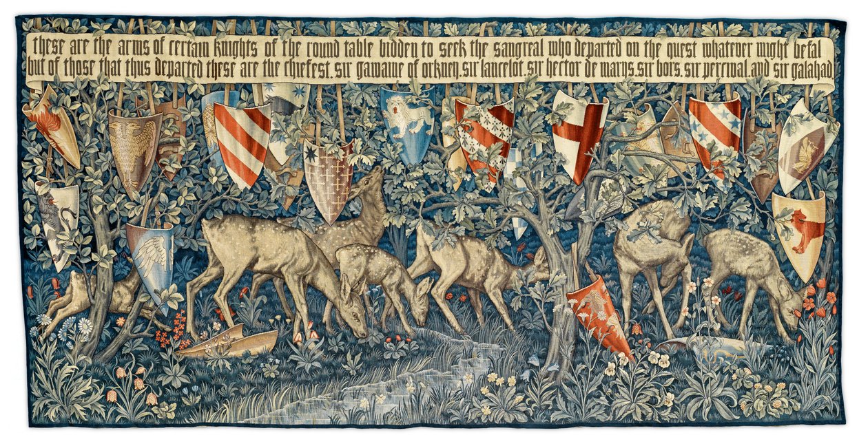 Verdure z jeleniem i tarczami, gobelin zaprojektowany przez artystę i utkany przez Morris and Co., 1909 autorstwa Edward Burne Jones