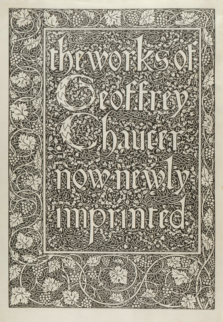 Strona tytułowa z The Works of Geoffrey Chaucer teraz nowo Imprinted, grawerowane przez Williama Morrisa (1834-96) 1896 autorstwa Edward Coley after Burne Jones