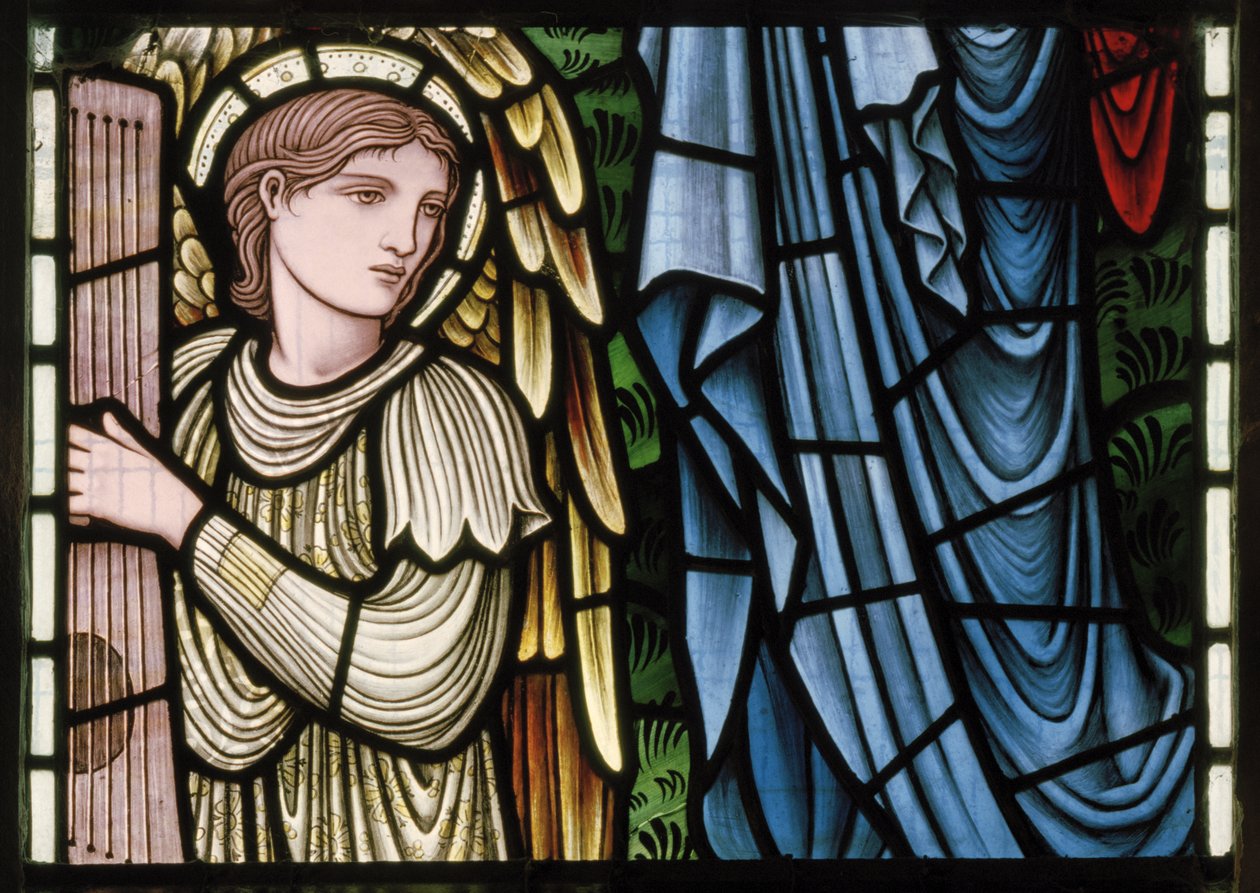 Wilden, All Saints, Morris & Co., Edward Burne-Jones, John Henry Dearle (1859-1932), Angels Of Paradise, muzycy aniołów, detal, 1902-1914, Louisa, Alfred, The Baldwins, premier, metodysta, Wo autorstwa Edward Coley and Dearle Burne-Jones