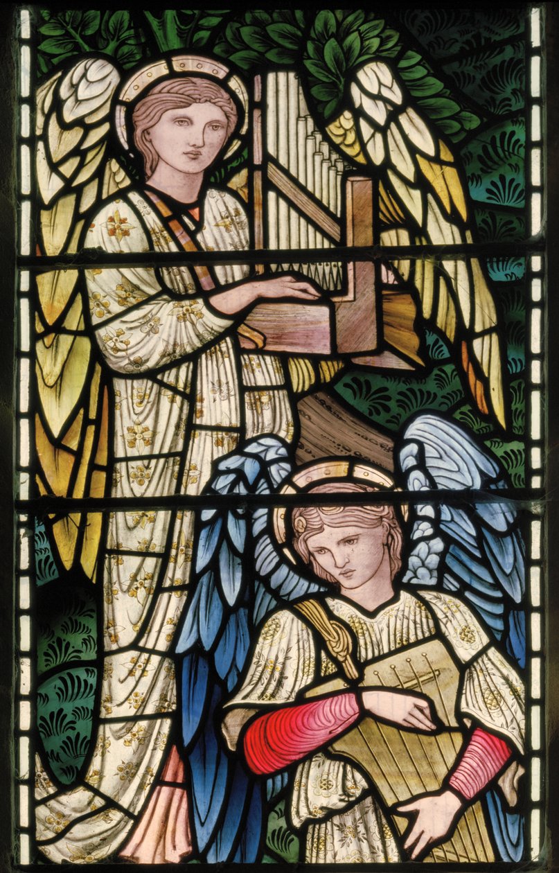 Wilden, All Saints, Morris & Co., Edward Burne-Jones, John Henry Dearle (1859-1932), Angels Of Paradise, muzycy aniołów, detal, 1902-1914, Louisa, Alfred, The Baldwins, premier, metodysta, Wo autorstwa Edward Coley and Dearle Burne Jones