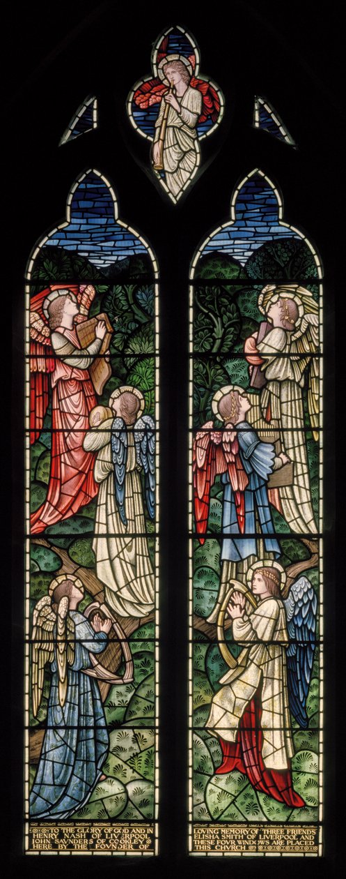 Wilden, All Saints, Morris & Co., Edward Burne-Jones, John Henry Dearle (1859-1932), Angels Of Paradise, Angel Musicians, 1902-1914, Louisa, Alfred, The Baldwins, premier, metodysta, Worcesters autorstwa Edward Coley and Dearle Burne-Jones