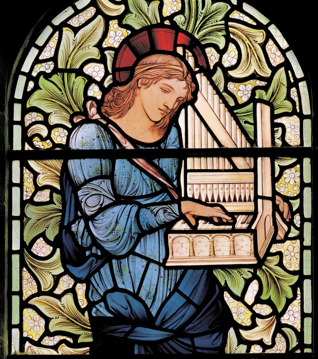 Wilden, All Saints, Morris & Co., Edward Burne-Jones, John Henry Dearle (1859-1932), St Cecilia, szczegół, 1902, Louisa, Alfred, The Baldwins, Premier, Metodysta, Worcestershire, Arts & Crafts, R autorstwa Edward Coley and Dearle Burne-Jones