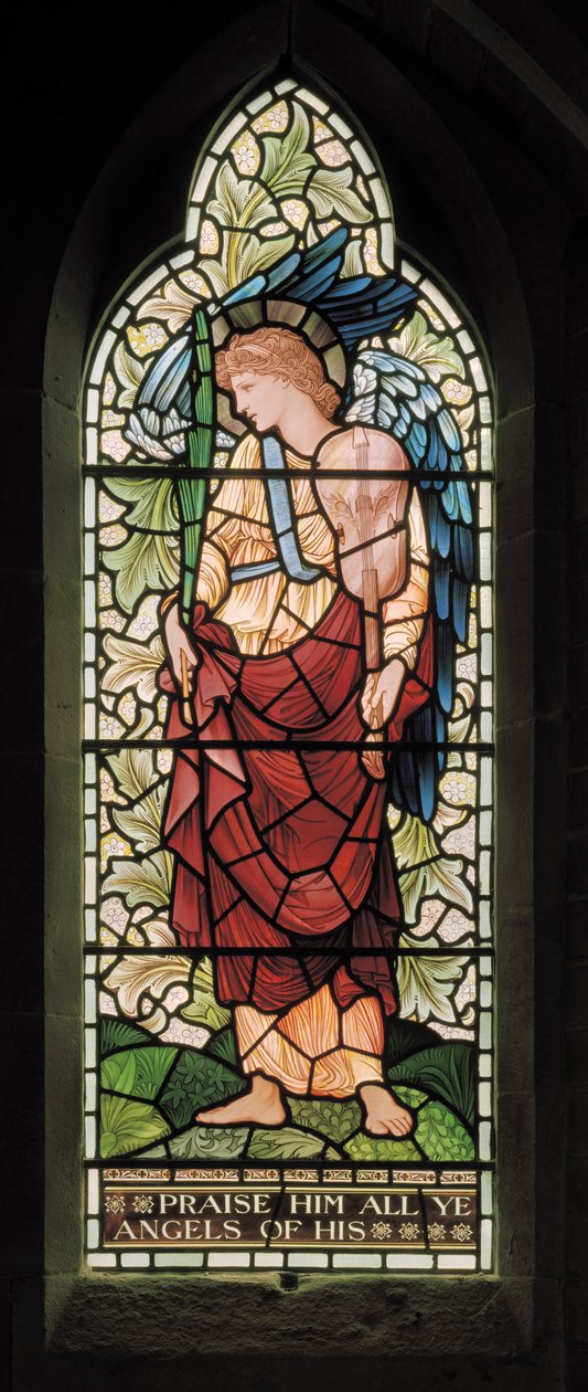 Wilden, All Saints, Morris & Co., Edward Burne-Jones, John Henry Dearle (1859-1932), Tyhe Minstrel Angel, 1902-1914, Louisa, Alfred, The Baldwins, Premier, Metodysta, Worcestershire, Arts & Cra autorstwa Edward Coley and Dearle Burne Jones