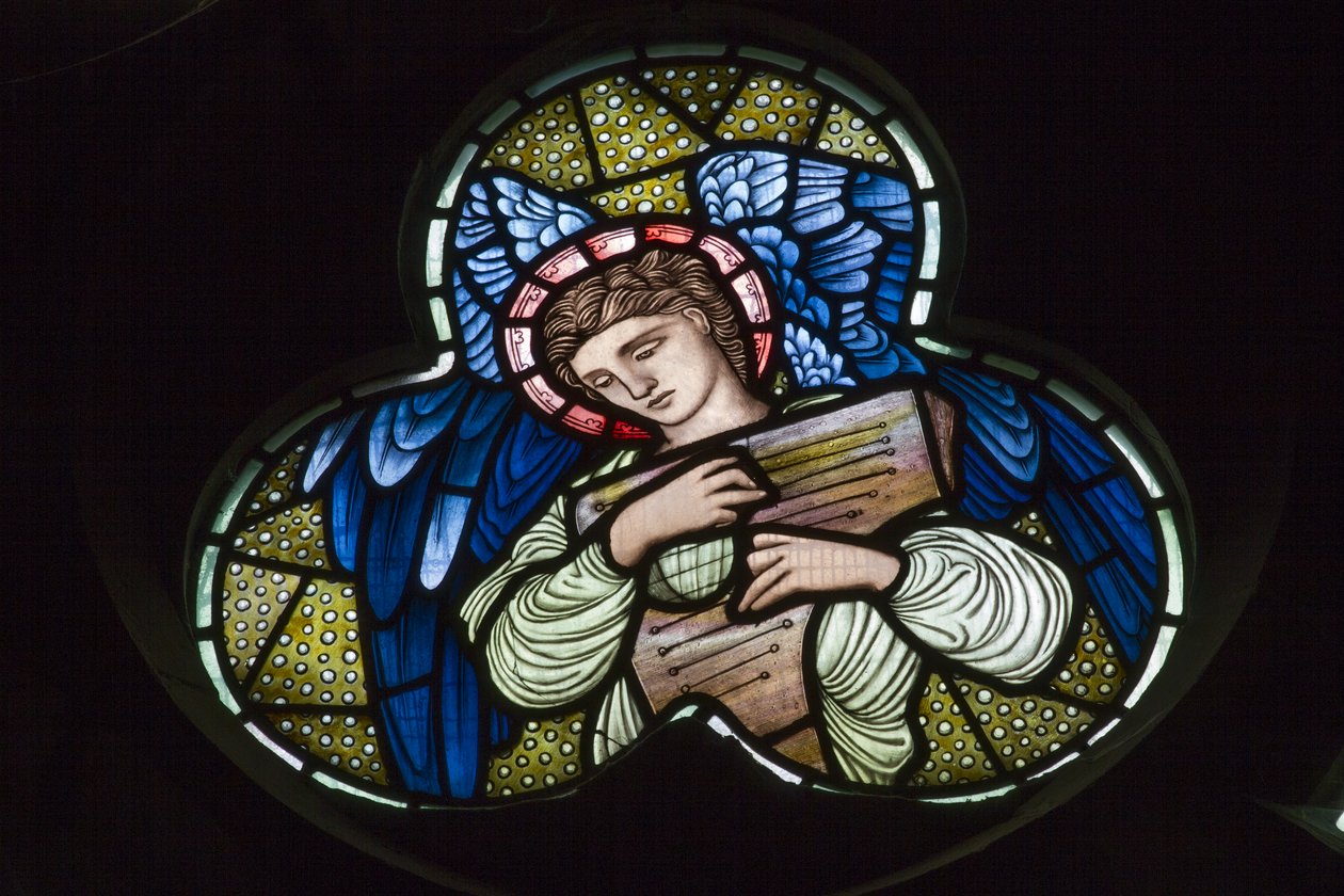 Wilden, All Saints, Morris & Co., Edward Burne-Jones, John Henry Dearle (1859-1932), Anioły z cymbałami, Aniołowie Muzycy autorstwa Edward Coley and Dearle John Henry  Burne Jones
