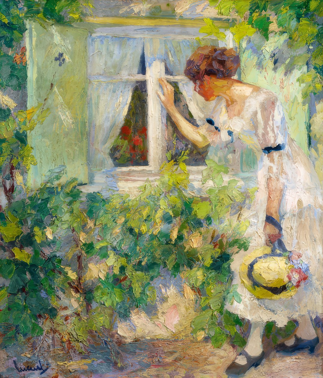Młoda kobieta wyglądająca przez okno autorstwa Edward Cucuel