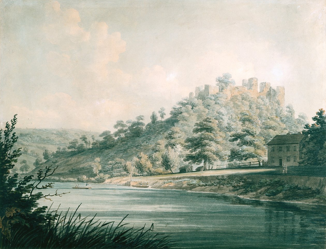 Goodrich Castle On The River Wye (aquarela sobre lápis sobre papel de seda branco)polonês autorstwa Edward Dayes