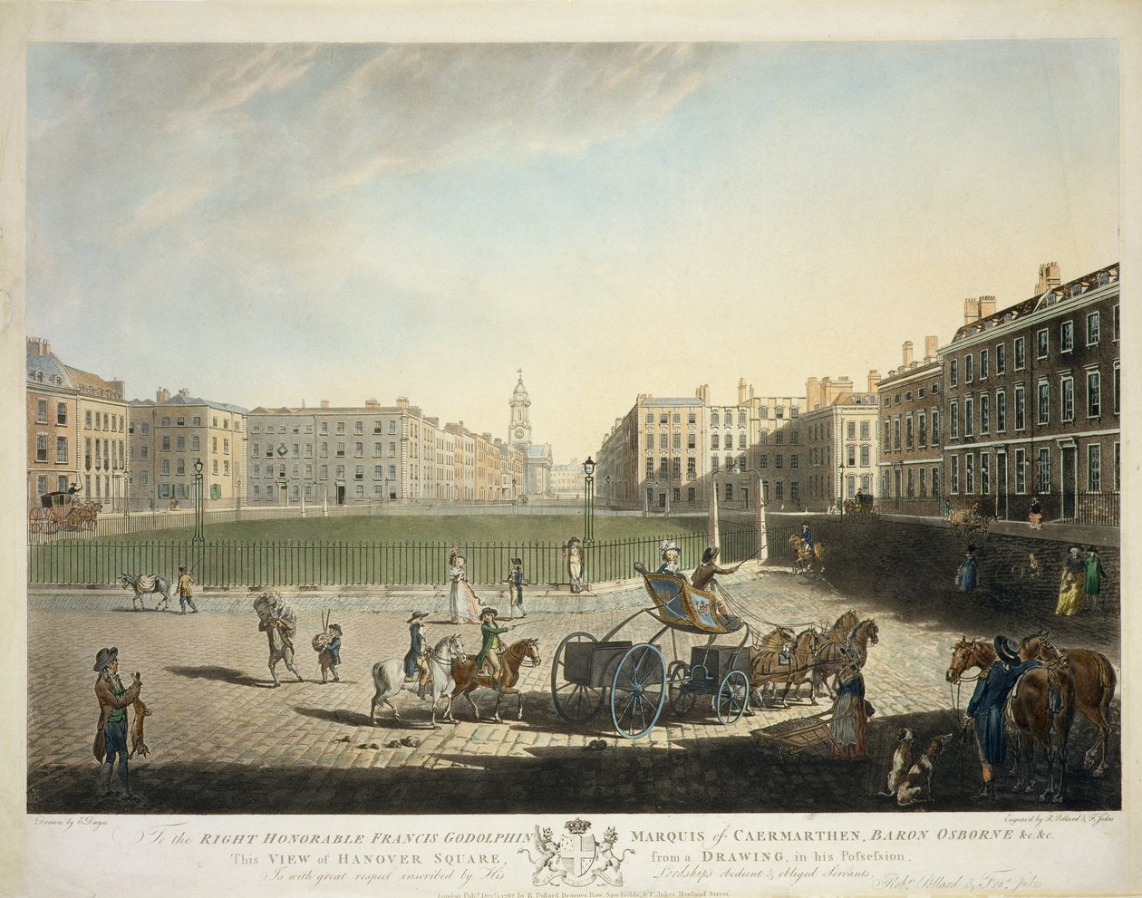 Hanover Square, ryty przez Roberta Pollarda (1755-1838) i Francisa Jukesa (1747-1812) 1787 (patrz także 20864) autorstwa Edward Dayes