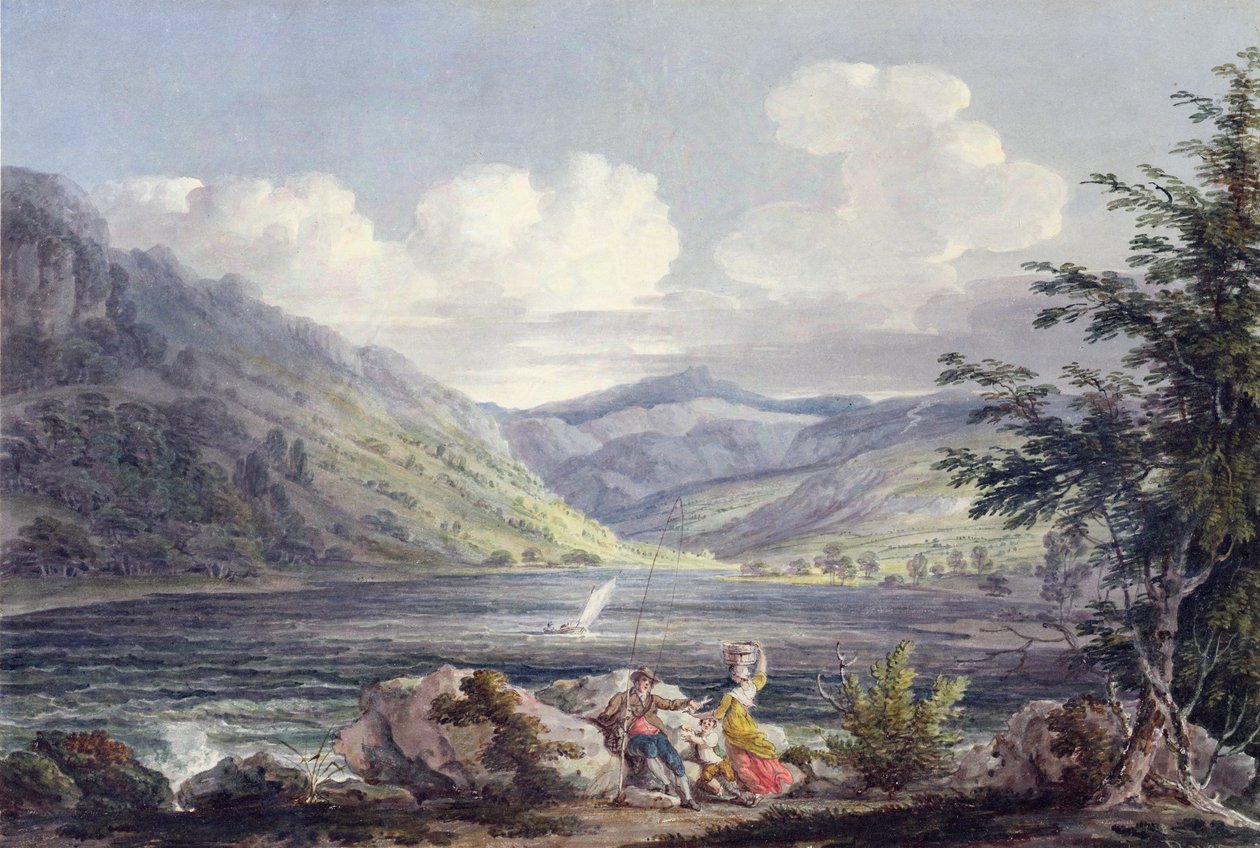 Haweswater, Westmoreland, ok. 1795 (wc nad grafitem na papierze tkanym) autorstwa Edward Dayes