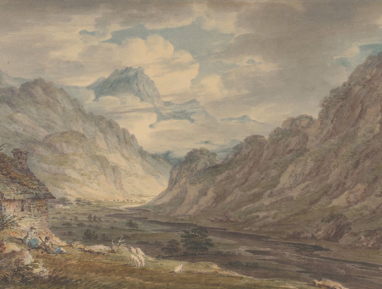 Honister Pass z Gatesgarth Farm, Gatesgarthdale, Lake District, 1789-1804. autorstwa Edward Dayes