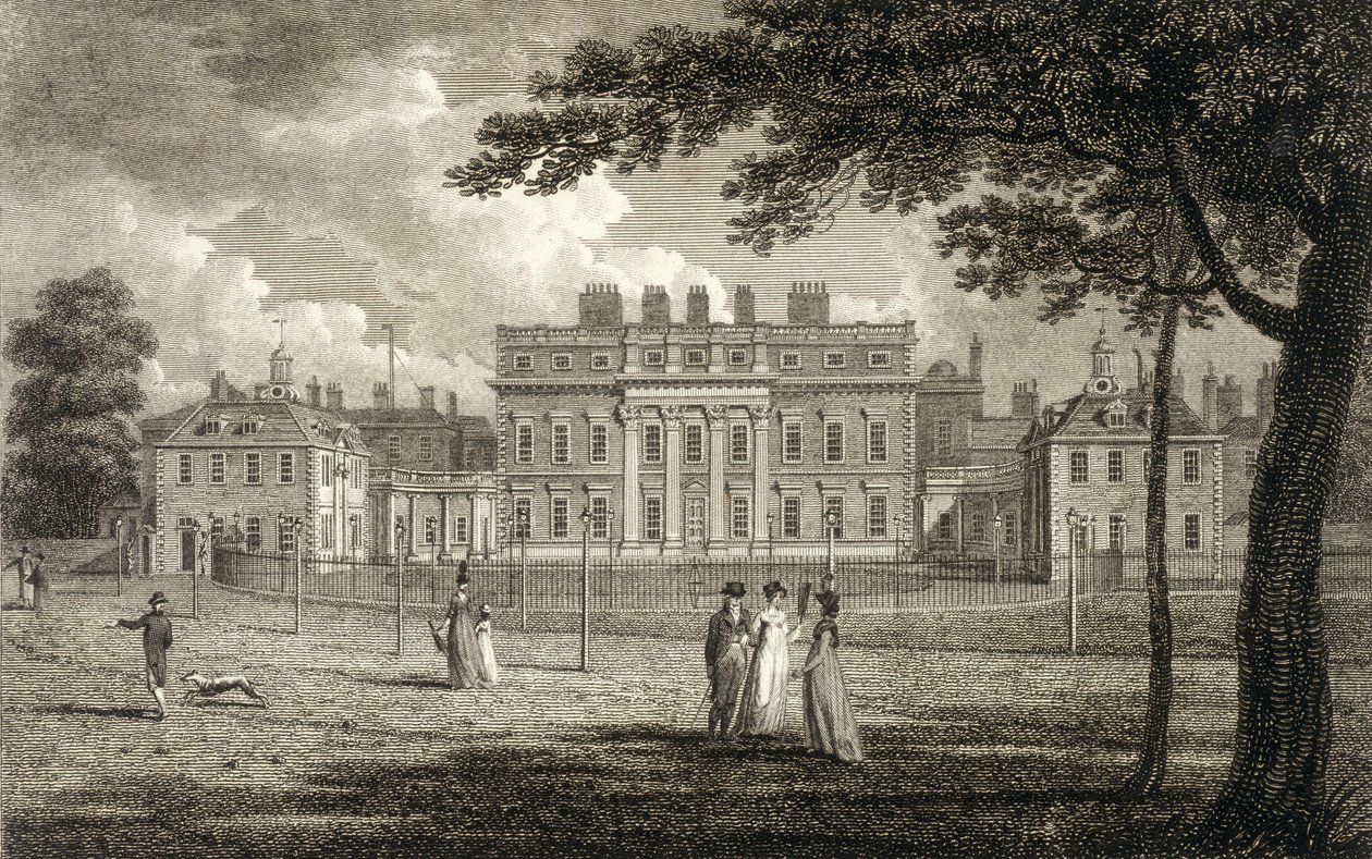 Widok Buckingham House, rytowany przez W. Knighta, opublikowany w 1799 r. autorstwa Edward Dayes
