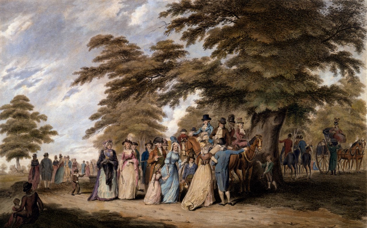 Wietrzenie w Hyde Parku, kolorowa grawerunek z 1796 r. autorstwa Edward Days