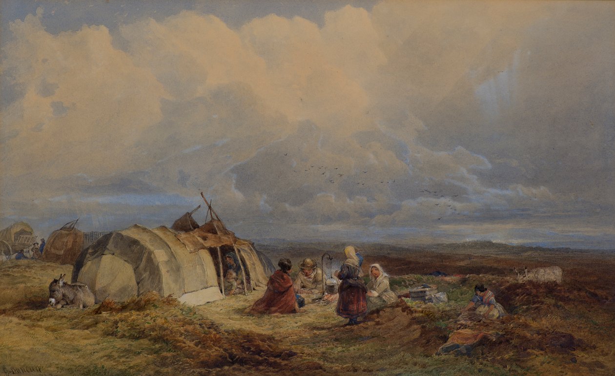 Obóz Cyganów, ok. 1863 (akwarela) autorstwa Edward Duncan