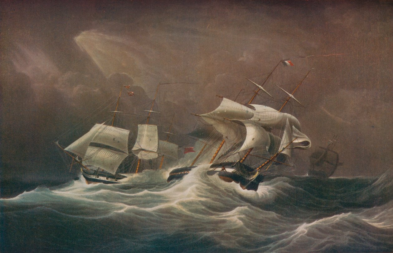 H.M.S. Niestrudzone angażowanie się we francuskie Droits-De-LHomme, 1797, 1829 autorstwa Edward Duncan