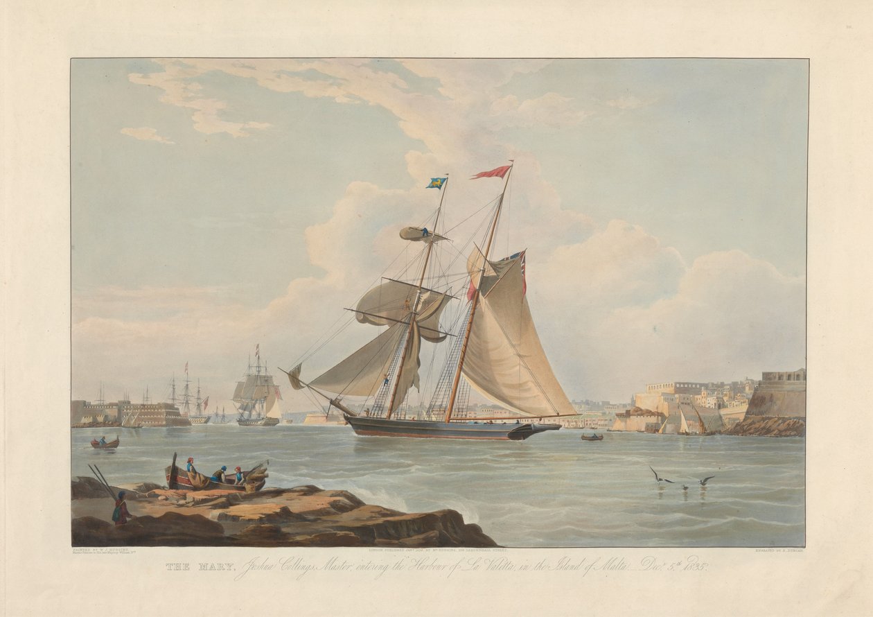 Mary, kapitan Joshua Collings, wpływający do portu La Valletta na wyspie Malta, 5 gru 1835 autorstwa Edward Duncan