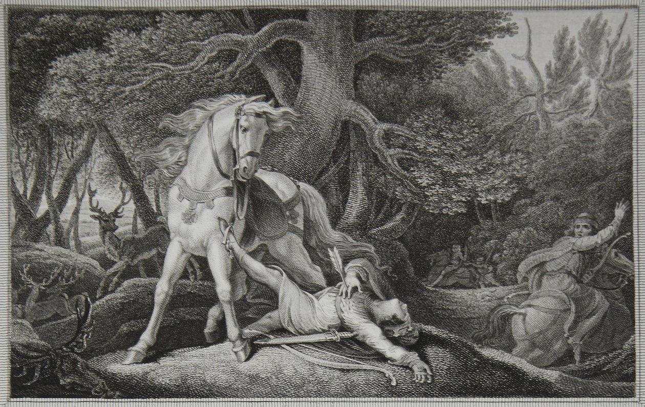 Śmierć Williama Rufusa, ryt Neagle, ilustracja z „Historii Anglii” Davida Hume
