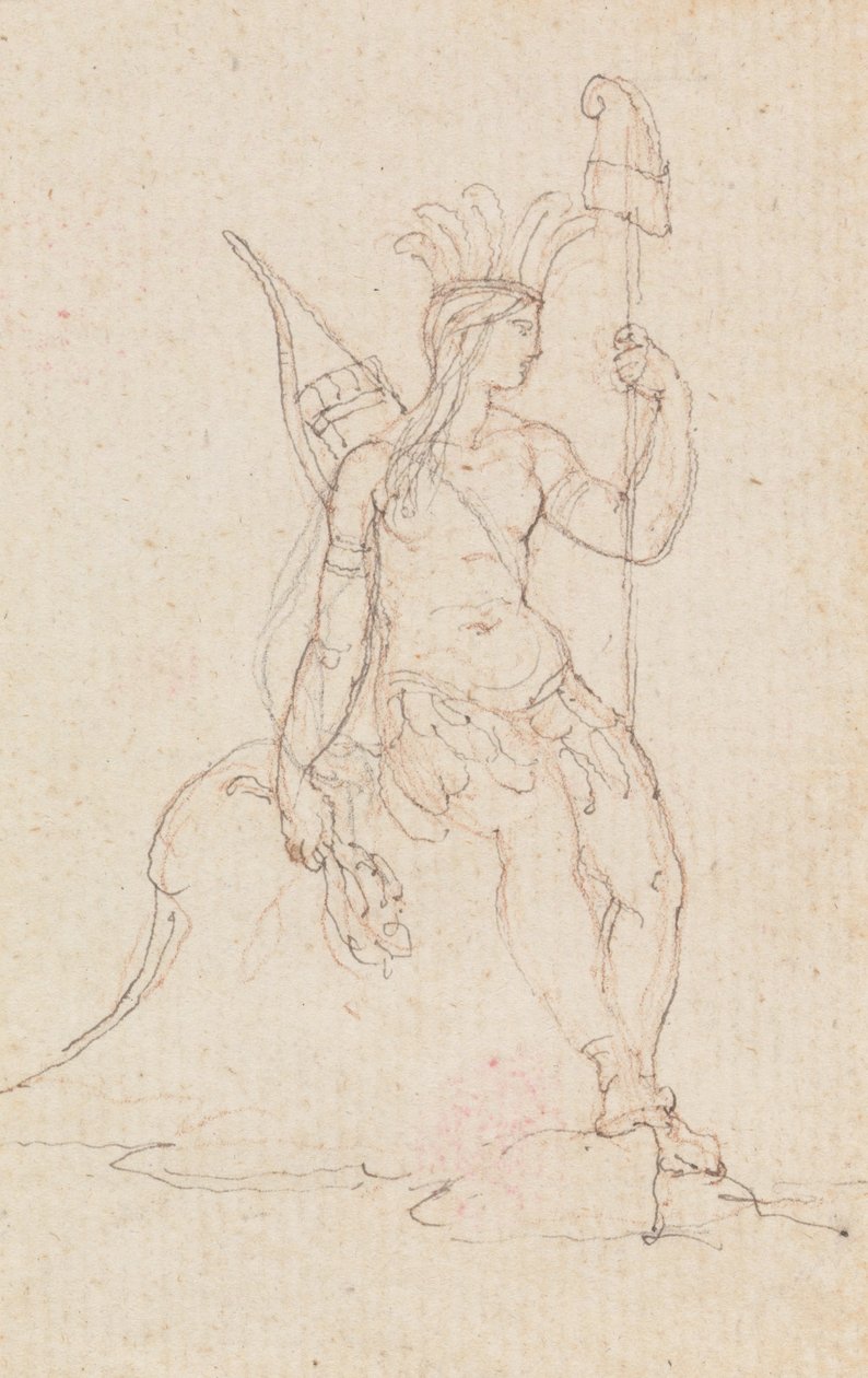 Alegoria Ameryki niosącej czapkę wolności, ok. 1760-1848 (pióro, czarny tusz, grafit i czerwona kreda) autorstwa Edward Francis Burney
