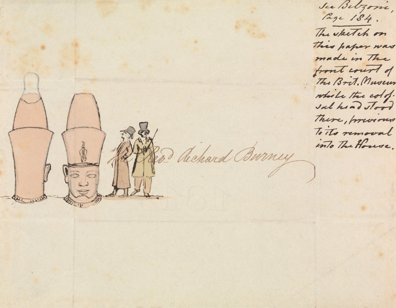 Carta ao Rev. Richard Burney com desenho da Cabeça Colossal do British Museum Courtyardpolish autorstwa Edward Francis Burney