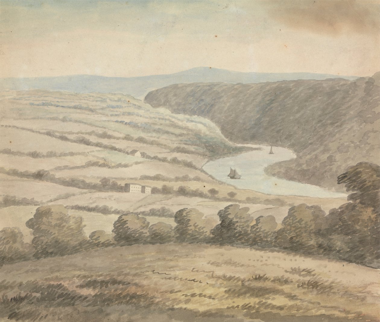Rzeczny krajobraz z łodziami autorstwa Edward Francis Burney