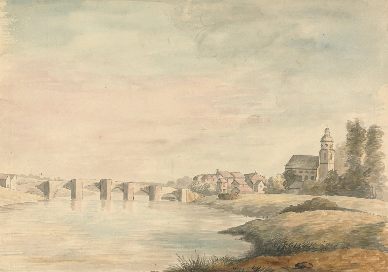 Krajobraz rzeczny z mostem autorstwa Edward Francis Burney