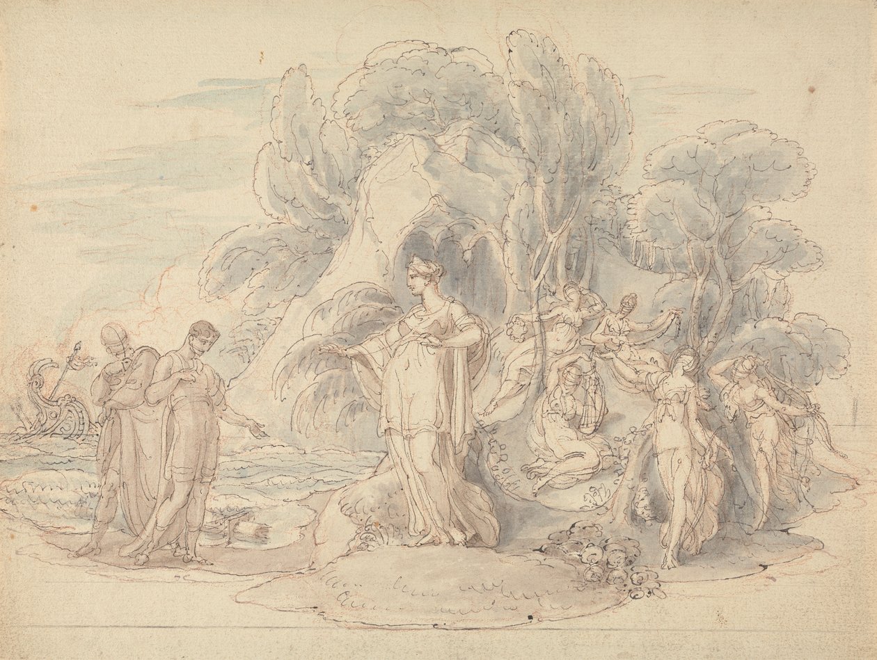 Lądowanie Telemacha i Mentora na wyspie Calypso autorstwa Edward Francis Burney