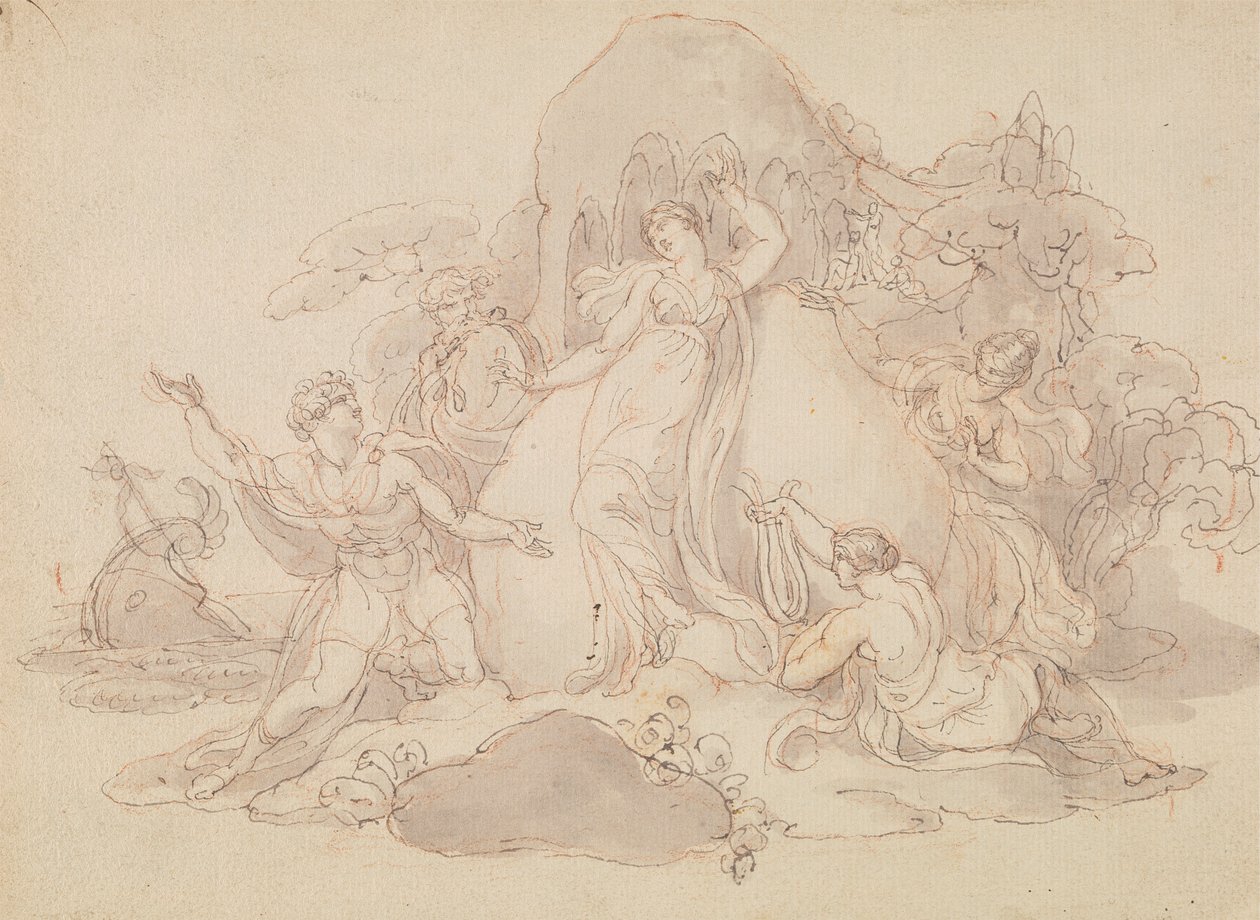Lądowanie Telemacha i Mentora na wyspie Calypso autorstwa Edward Francis Burney