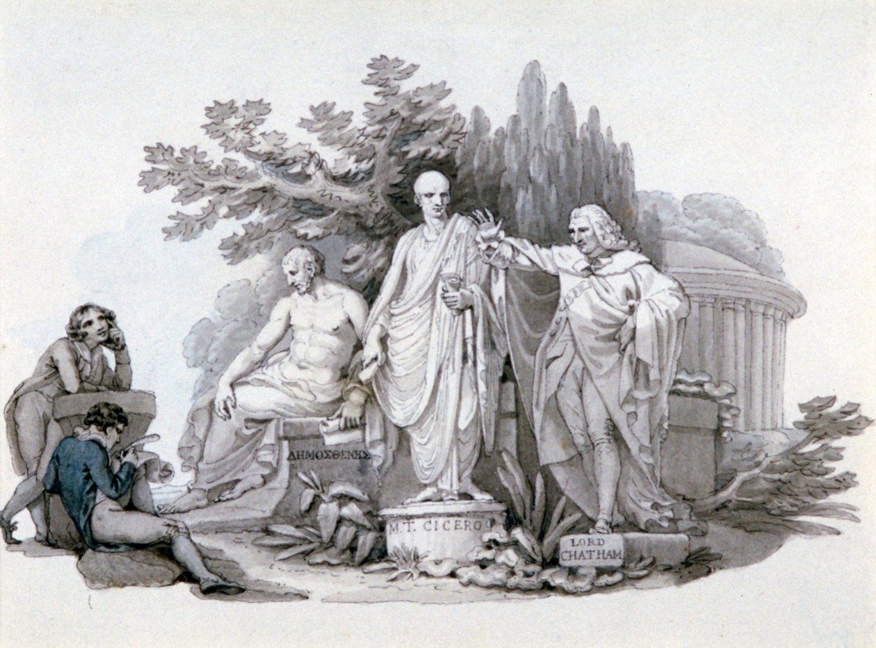 „Dwóch młodzieńców kontemplujących posągi Demostenesa, Cycerona i Pitta”, c1780-1848 autorstwa Edward Francis Burney