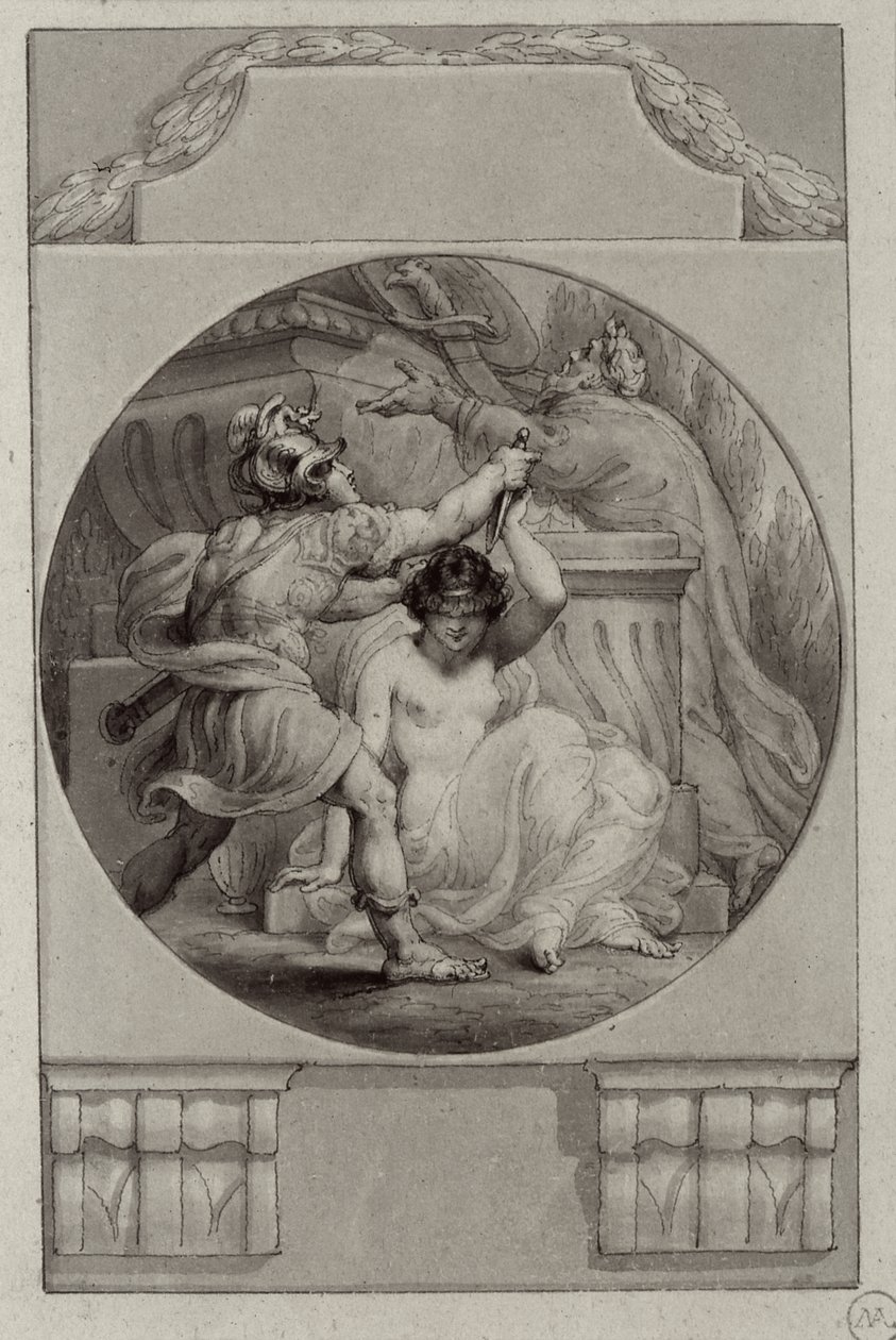 Wojownik poświęcający młodą kobietę (rysunek) autorstwa Edward Francis Burney