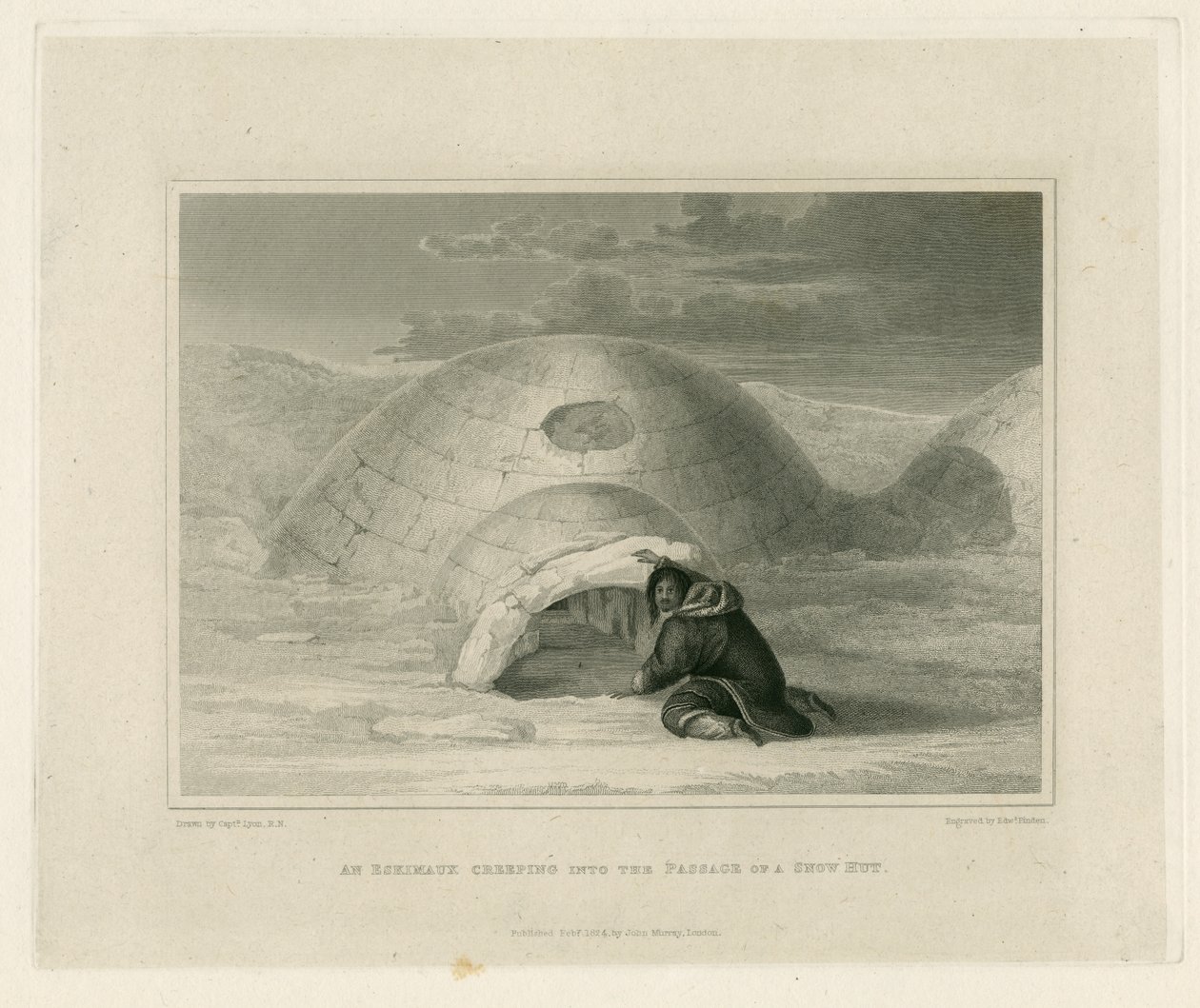Eskimos wkradający się do przejścia śnieżnej chaty autorstwa Edward Francis Finden