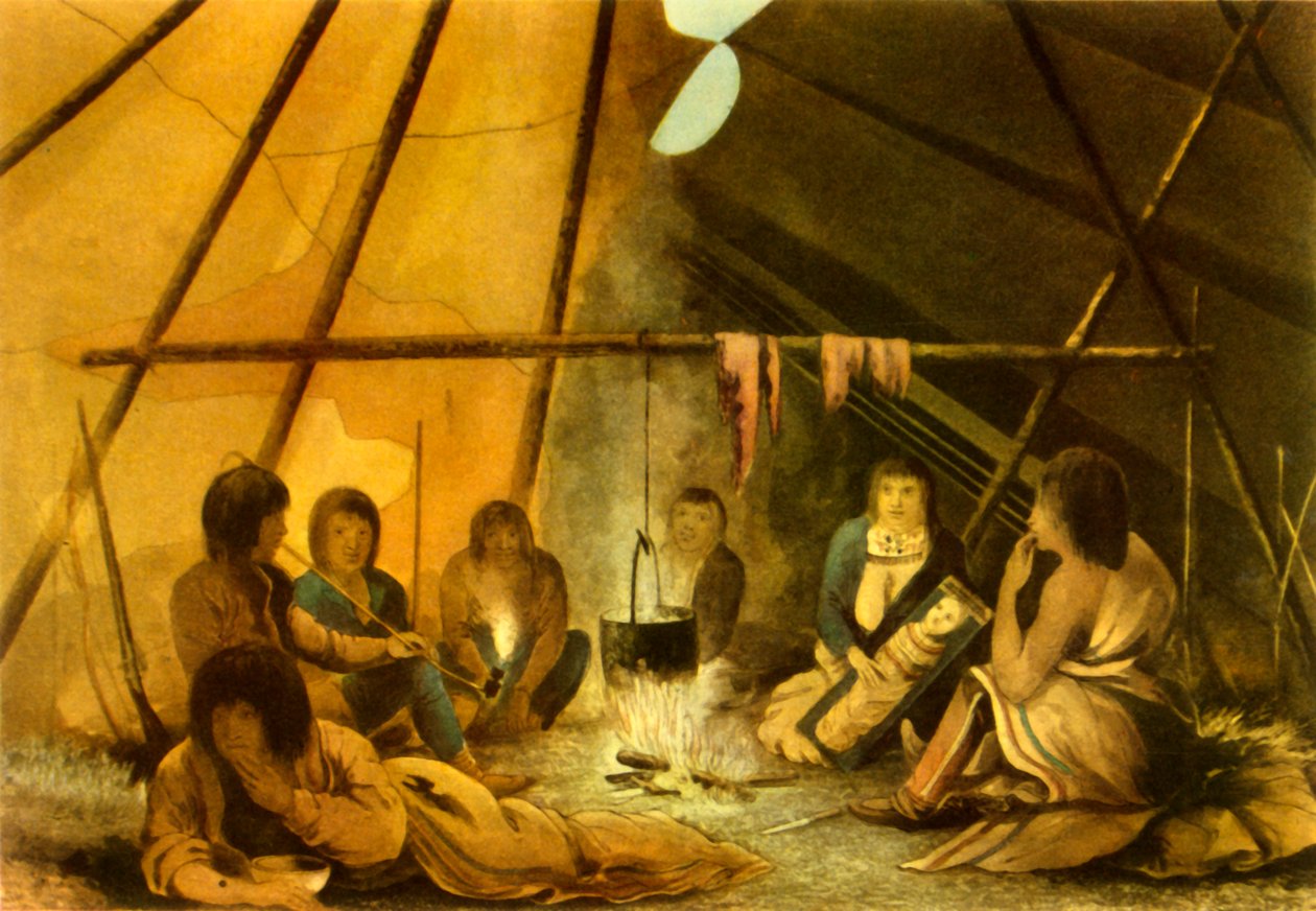 „Wnętrze namiotu Indian Cree”, 1820, 1946. autorstwa Edward Francis Finden