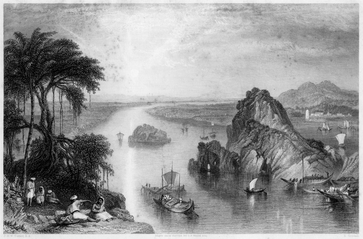 Skały w Colgong nad Gangesem, Indie, 1838 autorstwa Edward Goodall